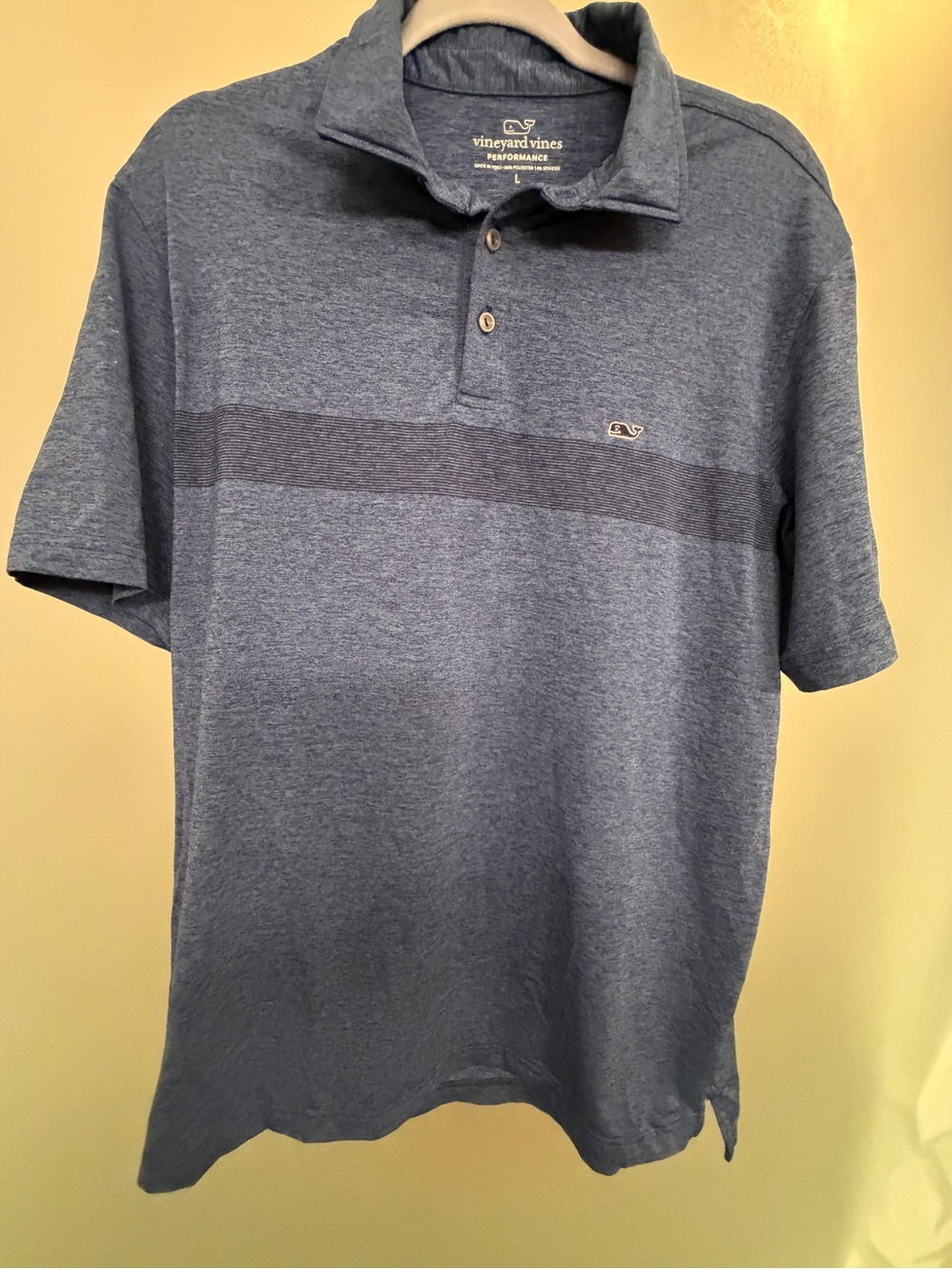 Vineyard Vines Men’s Heathered Navy Performance Polo with Stripe